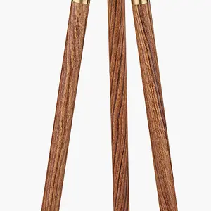 Gold Metal and Wood Grain Tripod Floor Lamp