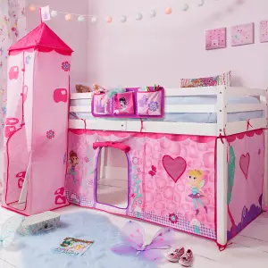 Moro Cabin Bed Midsleeper with Fairies Tent & Tower in Classic White