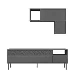 Decortie Heaton Modern TV Unit Anthracite Grey with Storage and Wall Shelf 144.6cm