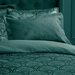 Catherine Lansfield Art Deco Pearl Embellished Pillowcases with envelope closure Teal Green