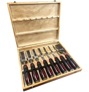 Lumberjack 8 Piece Chisel Set Bevel Edge Split Proof Handle Chisels in Wooden Storage Box