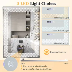 Costway Bathroom Led Vanity Mirror Dimmable Vanity Wall Mirror w/3 Colors Lights