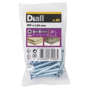 Diall M5 Pozidriv Countersunk Zinc-plated Carbon steel Machine screw & nut (Dia)5mm (L)40mm, Pack of 20