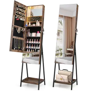 Costway Jewelry Cabinet Armoire w/ Full-Length Frameless Mirror & Built-in Makeup Mirror