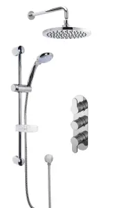 Pride Concealed Round Triple Valve with Multi Function Slide Rail Kit, Arm & Head Shower Bundle - Chrome - Balterley