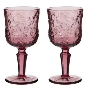 Set of 2 Luxury Embossed Pink Drinking Wine Glass Wine Goblets 270ml