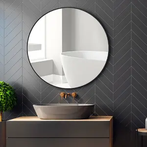 Baum Metal Flat Wall Mirror Black / 60 cm H x 60 cm W