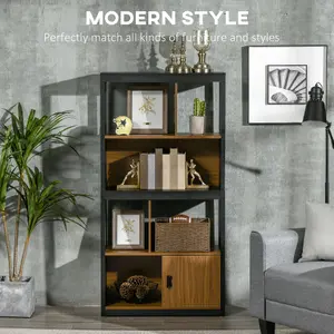 HOMCOM 4-Tier Bookshelf Freestanding Bookcase W/ Storage for Study Walnut Brown