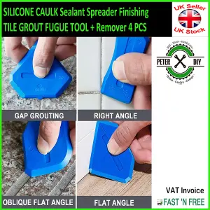 SILICONE CAULK Sealant Spreader Finishing TILE GROUT FUGUE TOOL + Remover 4 PCS