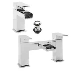 Chrome Waterfall Basin & Bath Filler Tap Pack Including Bath Waste