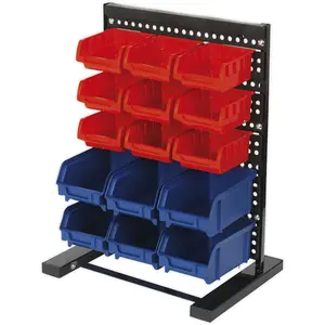 15 Tray / Bin Bench Mounted Parts Storage Rack - Garage & Warehouse Picking Unit