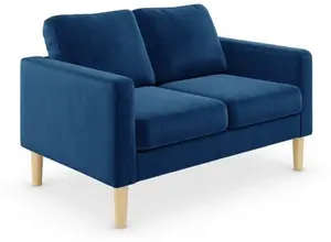 Dunelm Jacob Velvet Small 2 Seater Sofa, Mid Century, Blue, Luxe Navy, Fabric/Velvet