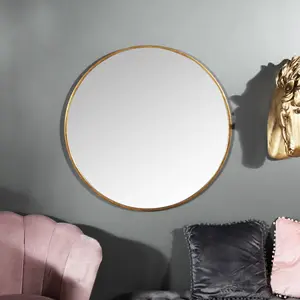 Melody Maison Large Round Gold Framed Wall Mirror 80cm x 80cm