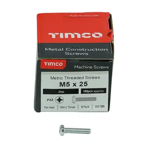 TIMCO Machine Pan Head Silver Screws - M5 x 25