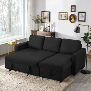 Yaheetech Black Reversible Sectional Sofa with Chaise for Limited Spaces