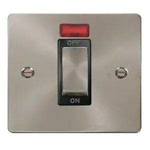 Flat Plate Satin / Brushed Chrome 1 Gang Ingot Size 45A Switch With Neon - Black Trim - SE Home