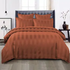 Renze Microfiber 250 TC Reversible Stripe Duvet Cover Set with Pillowcases Rust / Double Duvet Cover + 2 Standard  Pillowcases