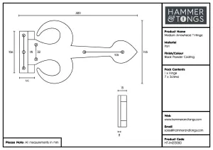 Hammer & Tongs - Arrowhead T-Hinge - W300mm - Black