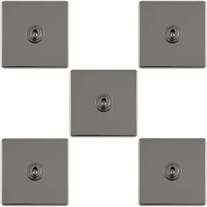 5 PACK 1 Gang Single Retro Toggle Light Switch SCREWLESS BLACK NICKEL 10A 2 Way