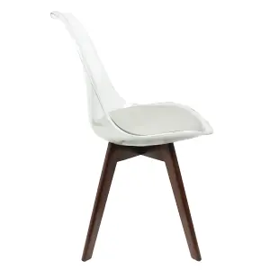 Soho Clear and Light Grey Plastic Dining Chair with Squared Dark Wood Legs