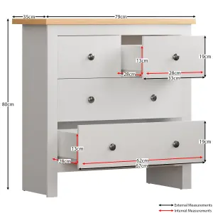 Vida Designs Arlington White 2+2 Drawer Chest (H)810mm (W)790mm (D)350mm