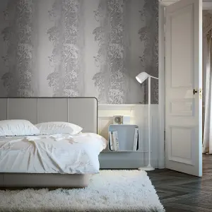 Muriva Grey Floral Metallic effect Embossed Wallpaper