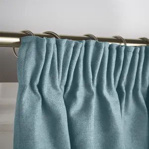 Velvet Chenille Thermal Fleece Lined Pencil Pleat Top Door Curtain 137cm x 213cm Teal