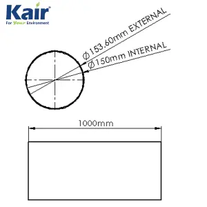 Kair Plastic Ducting Pipe 150mm - 6 inch / 1 Metre Long Length - Rigid Straight Duct Channel