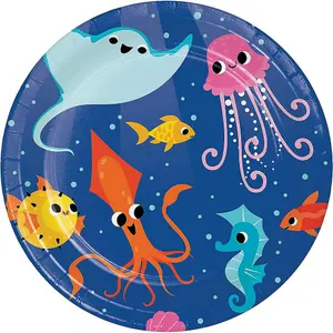 Creative Party Ocean Disposable Plates (Pack of 8) Blue/Pink/Yellow (One Size)