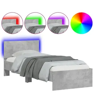 Berkfield Bed Frame with Headboard and LED Lights Concrete Grey 90x190 cm Single