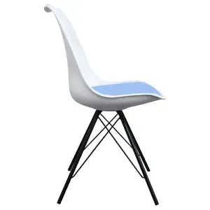 Soho White and Light Blue Plastic Dining Chair with Black Metal Legs