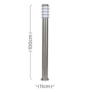 ValueLights Wharf Modern Outdoor Stainless Steel 1 Metre Tall Bollard Lantern Light Post with LED Bulb