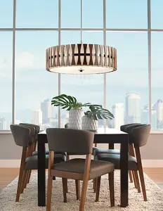 5 Bulb Ceiling Pendant Light Fitting Auburn Stained Wood LED E27 100W Bulb