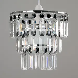 ValueLights Kelsks Modern 3 Tier Ceiling Pendant Light Shade with Black and Clear Acrylic Jewel Effect Droplets