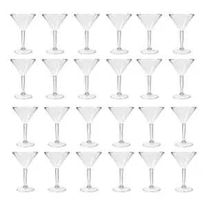 Pack Of 24 Plastic Martini Glasses - Reusable Cocktail Drink Clear Cup Indoor Outdoor Summer BBQ Party