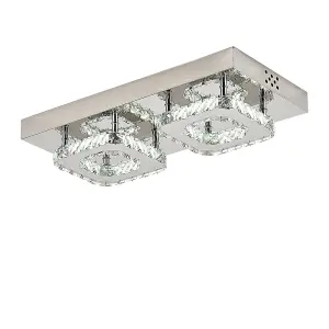 Modern 42cm W Small Chrome Effect Crystal Flush LED Cool White Ceiling Light Fixture