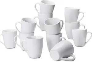 Amazon Basics Coffee Mug Set, 12-Piece Porcelain, 12Oz(370Cc), White (Previously Amazoncommercial Brand)