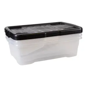 Strata Curve Clear & Black 30L Small Stackable Storage box with Lid, Pack of 3