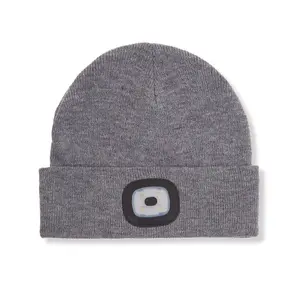 Grey Unisex LED Beanie Hat With USB Rechargeable Battery 5 Hours High Powered Light