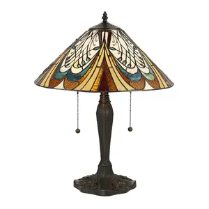 Tiffany Glass LED Table Lamp - French Style Design - Dark Bronze Finish - Medium