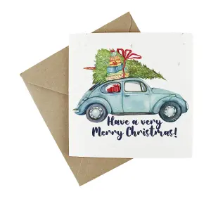 Easy Eco Wildflower Blue Vintage Car Christmas Cards - Eco-friendly and Plantable - Pack of 10