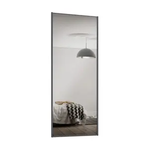 Spacepro Full panel Graphite frame Single panel Mirrored Sliding wardrobe door, (H) 2220mm x (W) 914mm