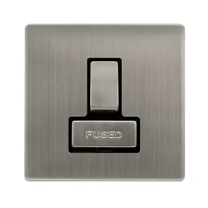 Stainless Steel Screwless Plate 13A Fused Ingot Connection Unit Switched - Black Trim - SE Home