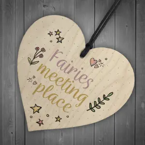 Red Ocean Garden Sign Fairies Meeting Place Wooden Hanging Heart Shed SummerHouse Plaque