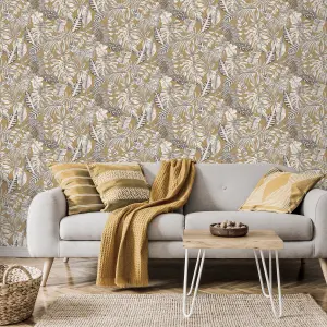 GoodHome Balito Beige Foliage Textured Wallpaper