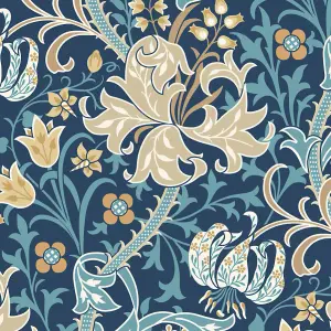 Hoopla Walls Lily Ogee Navy Blue Smooth Matt Wallpaper