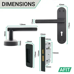 AFIT Matt Black Door Handle Key Lock Set - 1 Pair of Internal T-Bar Handles with Sash Lock (64mm) & Keys - Olvera Range