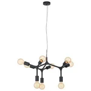 Pendant Ceiling Light 9 Bulb Colour Black Arms & Lamp Holders Bulb E27 9x60W