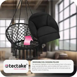 Swing Chair Samira - thick seat cushion, stable ropes for hanging indoor or outdoor - black