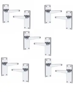 5 Pair Victorian Straight Lever Latch Handles Polished Chrome Finish 120mm x 40mm - Golden Grace